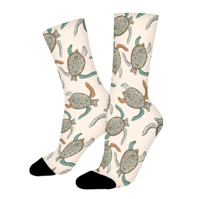 Retro Turtles Women Printed Crew Socks Funny Funky Socks Soft Polyester Novelty Gifts for Artists Men