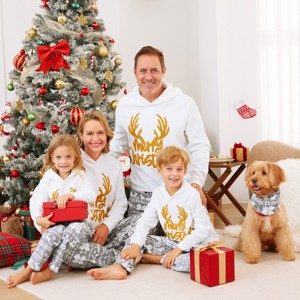 PATPAT Christmas Family Matching Letters Embroidered Long-sleeve Hooded Fleece Pajamas Sets with Christmas Socks White - 1 of 4