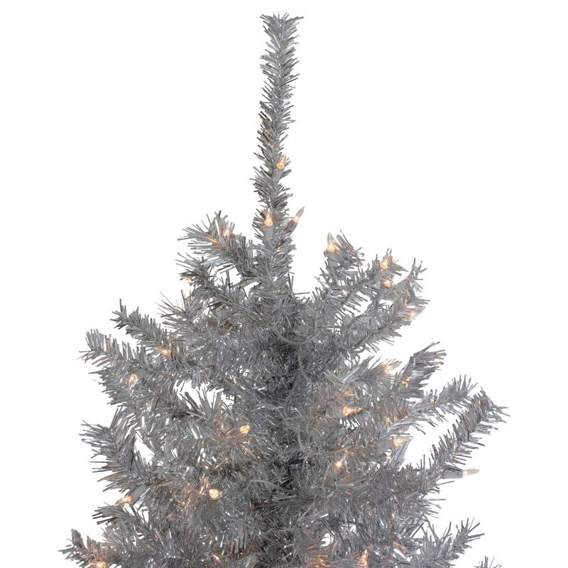 Northlight 7.5' Pre-Lit Silver Tinsel Pine Slim Artificial Christmas Tree - Clear Lights, 5 of 7
