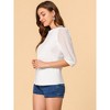 Allegra K Women's Retro Solid Color Blouse Semi Sheer Mesh Puff Sleeve Top - 4 of 4