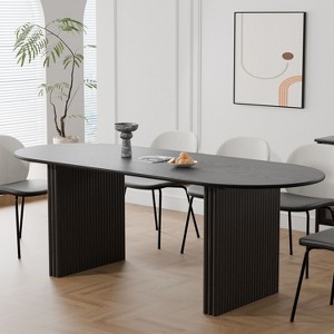 PexFix Large 79" Oval Dining Table Seats 4-6 Modern Farmhouse Kitchen Table with Wood Strip Base for Home Living Room Kitchen Bar in Black - 1 of 4