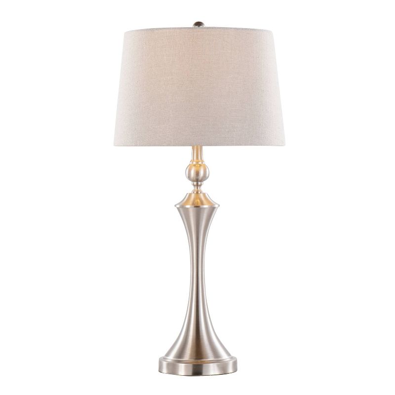 LumiSource (Set of 2) Flint 30&#34; Contemporary Table Lamps Brushed Nickel with Taupe Textured Shade and Built-in USB Port from Grandview Gallery, 3 of 9