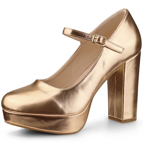 Gold platform shop heels closed toe