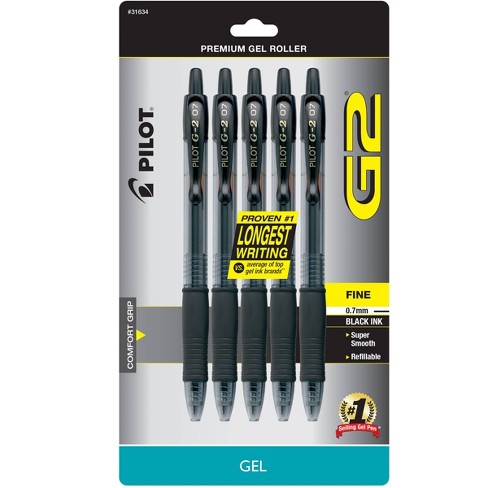 Pilot G-2 Retractable Gel Pens, Black Barrels, Black Ink, 0.7 mm - 4 pack