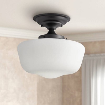 Black and White Glass Schoolhouse Semi-Flush Mount Ceiling Light Set