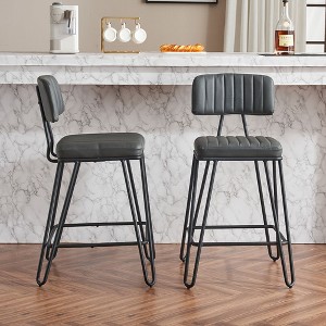 Sapphtopaz Bar Stools Set of 2, Counter Height Bar Stools with Metal Frame, Upholstery Barstools with Backrest, High Chair for Kitchen Island - 1 of 4