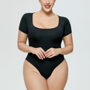Women's One-Piece Bodysuit Slim-Fit Solid Color Stretchy Chic Jumpsuit - 1 of 4