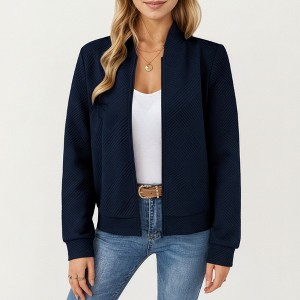 Anna-Kaci Women's Textured Knit Zip Front Jacket with Soft Structured Shape and Ribbed Edges for Polished Everyday Layering - 1 of 4
