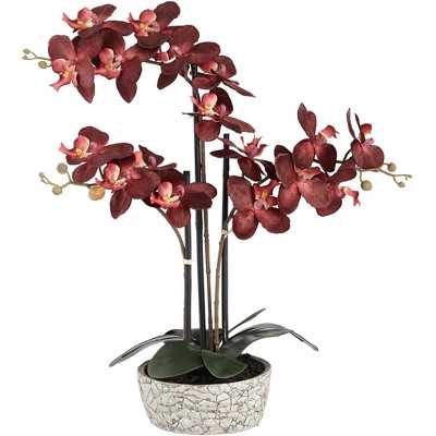 Studio 55D Red Orchid 24" High Faux Flower in Gray Pot