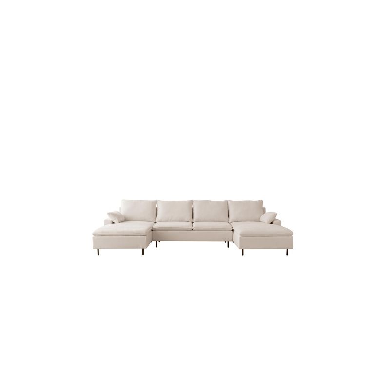 128.3"/100" Linen Upholstered Sectional Sofa with Lounge Chair, Modular Sofa with Pillows, Beige 4A - ModernLuxe, 4 of 10