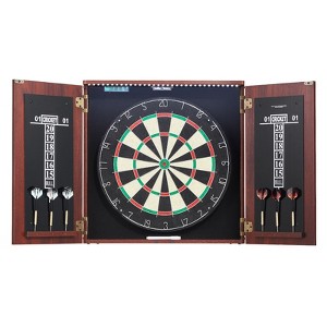 VEVOR Dartboard and Cabinet Set, Ready-to-Play Bundle Official Size Dartboard Cabinet, Steel Tip Dart Hideaway Cabinet, Features LED Light, Brown - 1 of 4