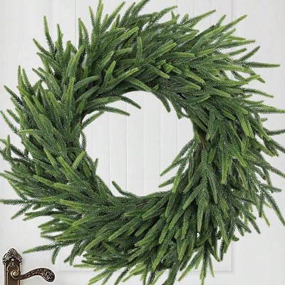 24 Inch Real Pine Wreath Large Artificial Green Wreaths for Front Door Walls Porches Farmhouse Indoor Outdoor Home Decor