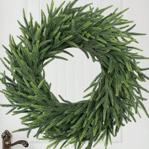 24 Inch Real Pine Wreath Large Artificial Green Wreaths for Front Door Walls Porches Farmhouse Indoor Outdoor Home Decor - 1 of 4