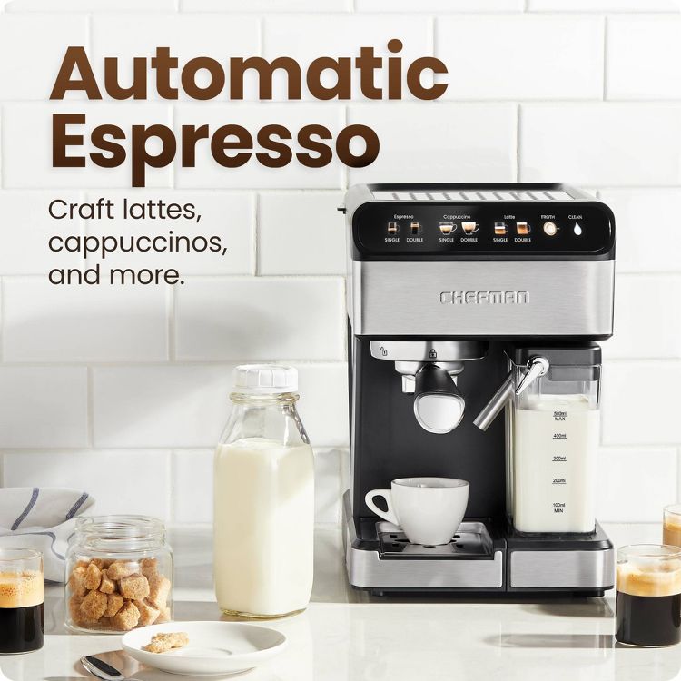 Chefman Barista Pro Espresso Maker Stainless Steel Finish: 1350W Electric Coffee Machine, Dishwasher-Safe Parts, 1.8L Capacity, 2 of 8