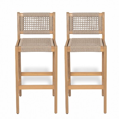 Christopher Knight Home Murley Outdoor Acacia Wood and Woven Rope Bar Stools (Set of 2)