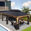 Kozyard Apollo Hardtop Gazebo Wooden Coated Aluminum Frame Canopy with Netting Galvanized Steel Double Roof for Patio Deck Lawn - 2 of 4