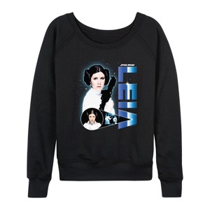Women's - Star Wars - Leia Collage Lightweight French Terry Wide Neck Long Sleeve Shirt - 1 of 4