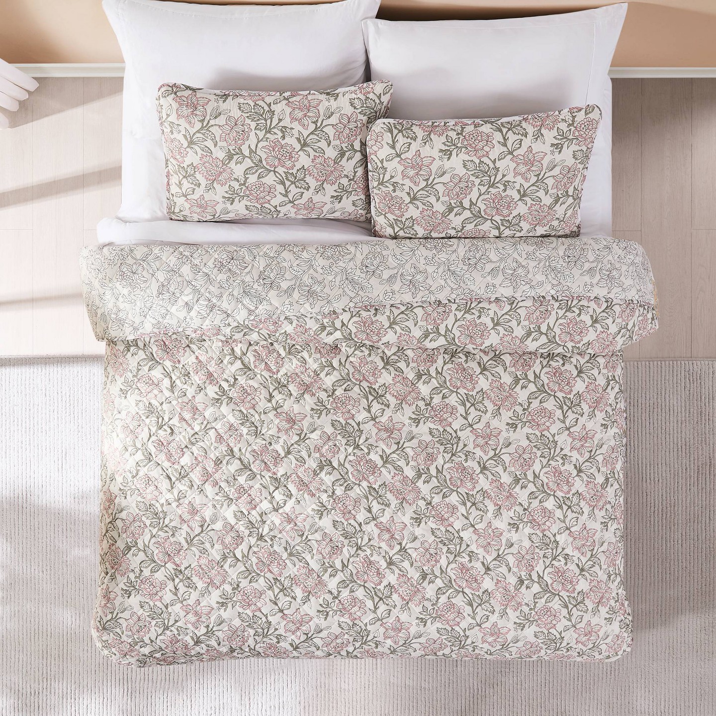 Покрывала Lush Decor Full/Queen Zara Floral Block Reversible Quilts Pink, цвет: С принтом — фото 3