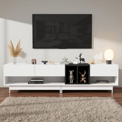 Sleek Modern TV Stand with Storage, Two-Tone Media Console for TVs Up to 80'', Functional Entertainment Cabinet with Drawers