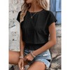 Women's Blouse Eyelet Embroidered Smocked Waist Short Sleeve Blouse Casual Crew Neck Summer Top - 2 of 4
