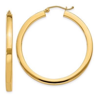 Black Bow Jewelry 3mm, 14k Yellow Gold Square Tube Round Hoop Earrings, 40mm (1 1/2 In)