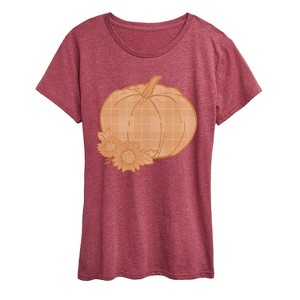 Women's - Instant Message - Muted Plaid Pumpkin Short Sleeve Graphic T-Shirt - 1 of 4
