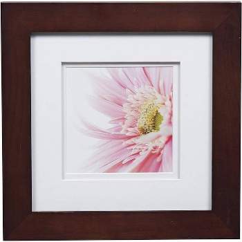 Gallery Solutions 8"x8" Flat Walnut Tabletop Wall Frame with Double White Mat 5"x5" Image