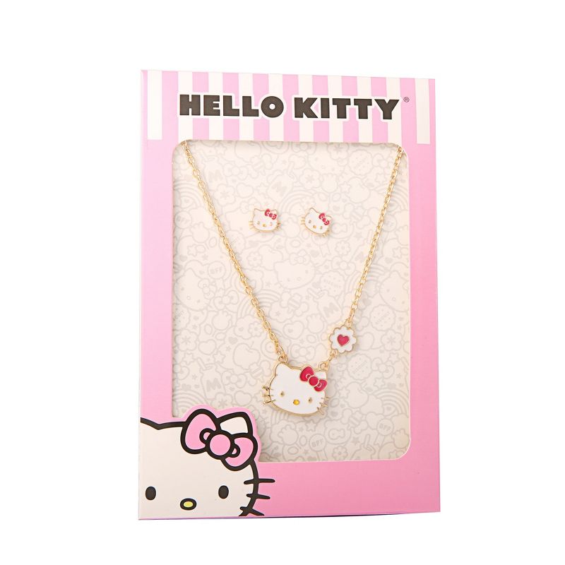 Hello Kitty Girls Necklace Stud Earrings Jewelry Set - 18+3", 5 of 8