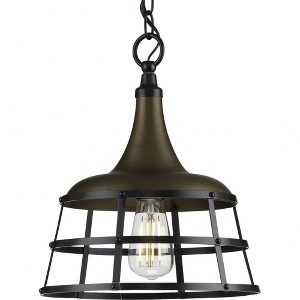 Progress Lighting, Bastille Collection, 1-Light Mini-Pendant, Aged Brass, Country Basket Shade - 1 of 4