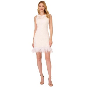 Adrianna Papell Womens Lace Ostrich Feather Mini Dress - 1 of 1