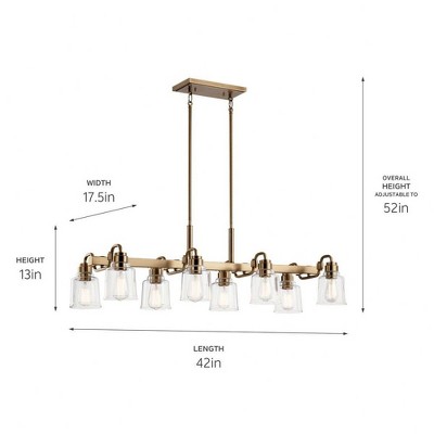 Weathered Brass 8-Light Industrial Chandelier with Clear Glass