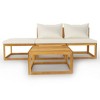 vidaXL Acacia Wood Patio Lounge Set with Cushions, Cream - 4 Piece Outdoor Furniture Set with Modular Design, Includes Coffee Table - 3 of 4