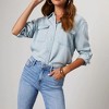 Women Long Sleeve v Neck Denim  Button Down Casual Shirts Chambray Blouse Top - 3 of 4