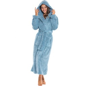 ADR Women's Robe, Plush Fleece Women's Bathrobe with Hood, Long Fluffy Fuzzy Bath Robe Pink Purple Plus Size - 1 of 4
