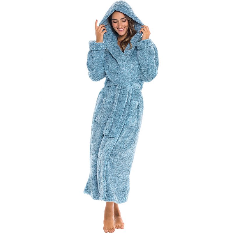 ADR Women's Fuzzy Plush Fleece Bathrobe with Hood, Soft Warm Hooded Lounge Robe, 1 of 8
