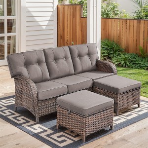 Gymojoy 3 Pieces Outdoor 3-Seat Sofa with Ottomans - 1 of 4