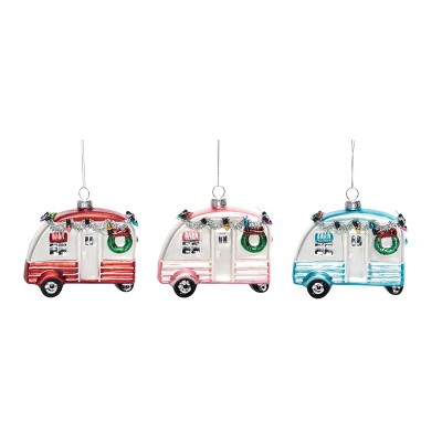 Transpac Glass Classic Christmas Camper Ornament Set of 3 Christmas Home Decorations