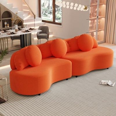 103.5"W Modern Sofa Couch Lamb Velvet Upholstered Sofa Furniture With 3 Accent Pillows for Living Room Home or Office - ModernLuxe