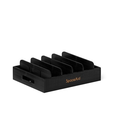 SpaceAid Bamboo Lid Organize with 5 Adjustable Dividers for Cabinets, Includes Blank  Labels (black)