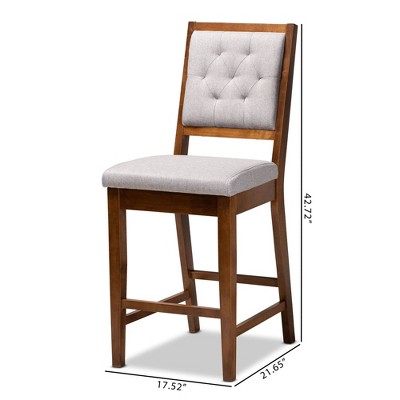 Elegant Grey Fabric and Walnut Brown Wood Counter Stool Set