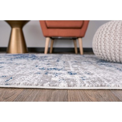 Blue Distressed Abstract Polypropylene Runner Rug