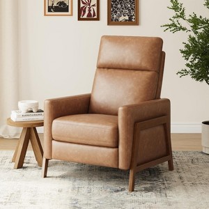 Push Back Recliner Chair, Adjustable Leather Wingback with Footrest, 118-150°, for Living Room, Bedroom, Small Spaces – Cocoa - 1 of 4