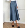 Women's 2025 Satin Midi Skirt - Elegant High Waist A-Line for Cocktail & Wedding Events Grey Blue - 4 of 4