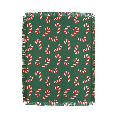 Lathe & Quill Candy Canes Green 56"x46" Woven Throw Blanket - Deny Designs