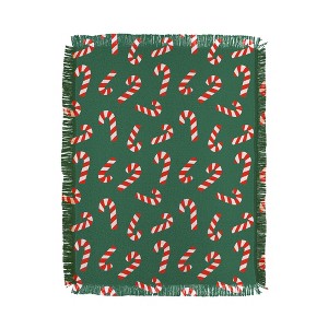 Lathe & Quill Candy Canes Green 56"x46" Woven Throw Blanket - Deny Designs - 1 of 4