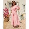 BLUEMING Plus Size Womens Dresses Floral Surplice A-Line Maxi Dress Waist Belted Floral Maxi Dress Wasit Tie Bell Sleeve Dress - 3 of 4