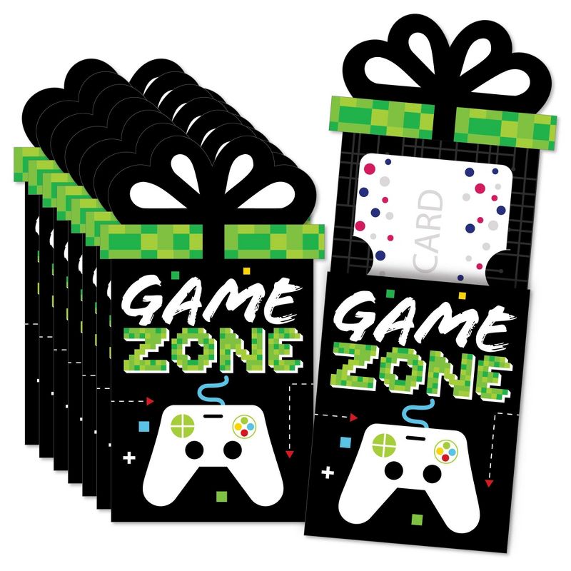 Big Dot of Happiness Game Zone - Pixel Video Game Party or Birthday Party Money and Gift Card Sleeves - Nifty Gifty Card Holders - Set of 8, 1 of 9