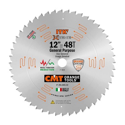 CMT USA 251.045.12 ITK Industrial 12 Inch 48 Tooth Finish Metal Carbide Blade with 1 Inch Bore for Wood Cuts on Sliding Miter, Circular, & Table Saws