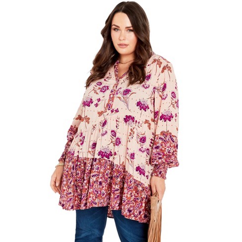 Avenue Women s Plus Size Cynthia Splice Empire Waist Tunic 20 Sherbet Combo Target