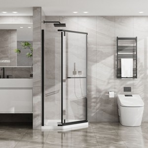 Frameless Shower Door 36 in.D x 36 in.W x 72 in.H Corner Shower Enclosure Pivot Shower Panel in Matte Black Finish - 1 of 4